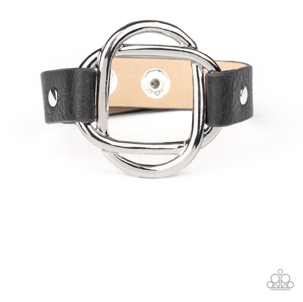 Black Leather Knot Adjustable Snap Closure Bracelet